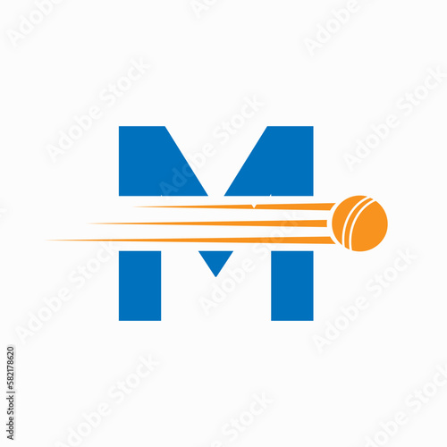 Initial Letter M Cricket Logo Concept With Ball Icon For Cricket Club Symbol