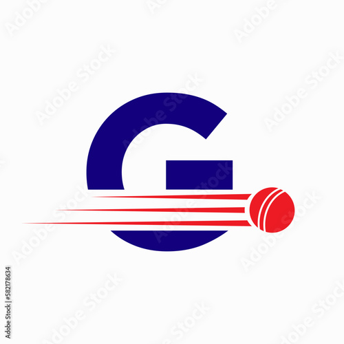 Initial Letter G Cricket Logo Concept With Ball Icon For Cricket Club Symbol