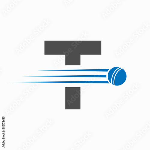Initial Letter T Cricket Logo Concept With Ball Icon For Cricket Club Symbol