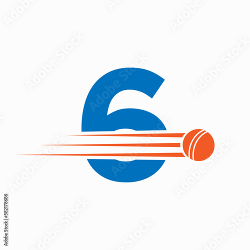 Initial Letter 6 Cricket Logo Concept With Ball Icon For Cricket Club Symbol