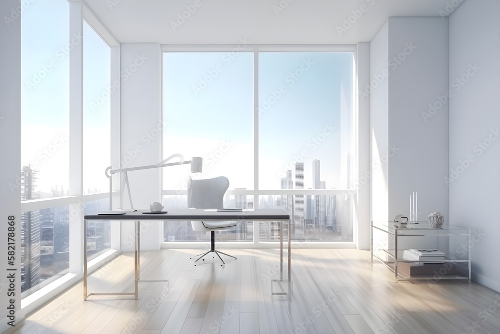 Fototapeta premium Modern home office with a big windows.