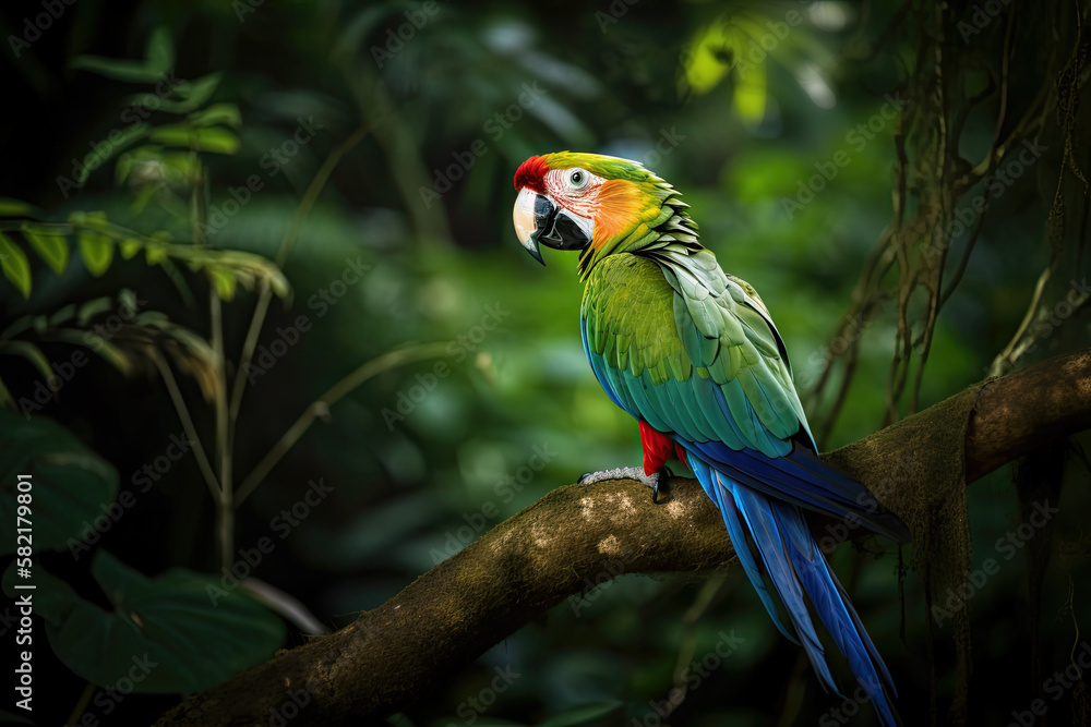Bunter Ara Papagei im Dschungel Costa Ricas. KI generierter Inhalt.