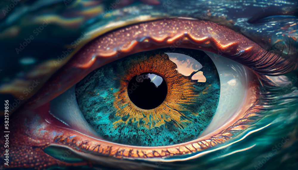 Close up detail blue eye macro, Generative AI
