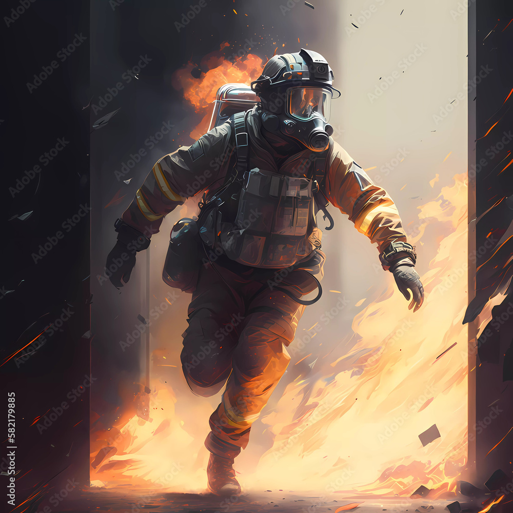 Firefighter in action Firefighter in action