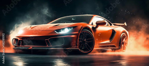 orange sport car wallpaper on smoke background Generative AI