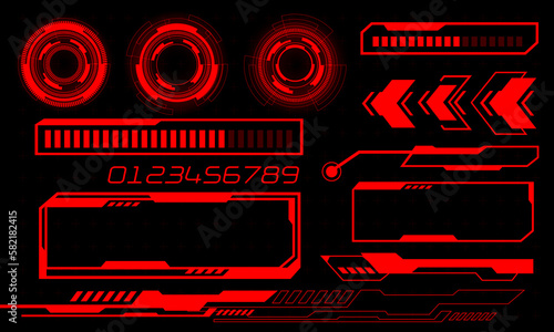 Set of HUD circle modern user interface elements design technology cyber red on black futuristic vector