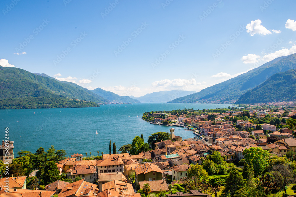 The town of Gravedona, on Lake Como, photographed on a summer day.

