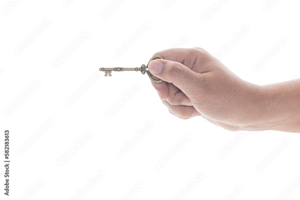 Male hand holding a key isolated on white background with clipping path. Male hand holding a key isolated on white background with clipping path.