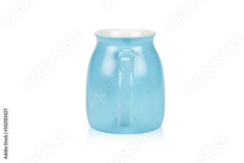 light blue ceramic mug isolated on white background with clipping path.