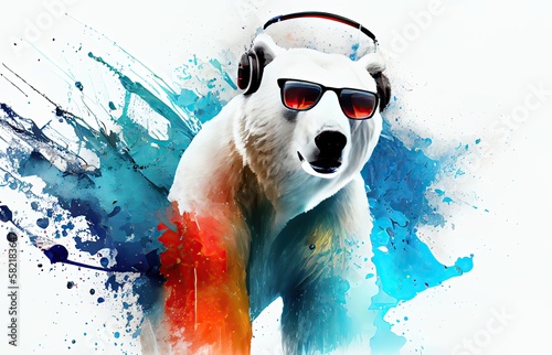 Polar Bear Multi Color Splash Looking Trendy Generative AI
