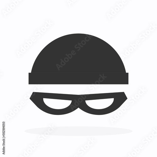 Thief with cap black icon. Criminal logo. Vector illustration in a flat trendy style. Vector illustration isolated on white background.