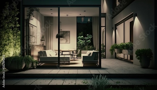 Ultra modern home with luxury patio after the sun went down © Dniel