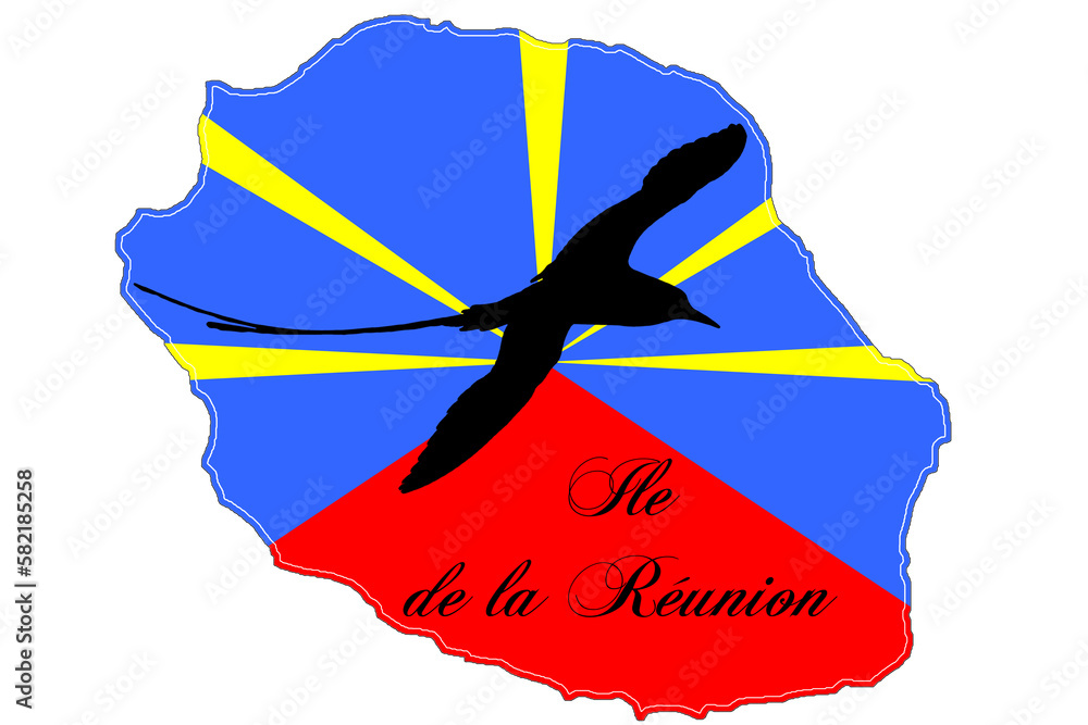 carte, drapeau et emblème de l’île de la Réunion Illustration Stock Adobe Stock