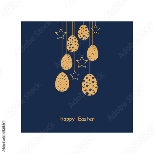 vintage easter greeting card with gold eggs, happy easter day