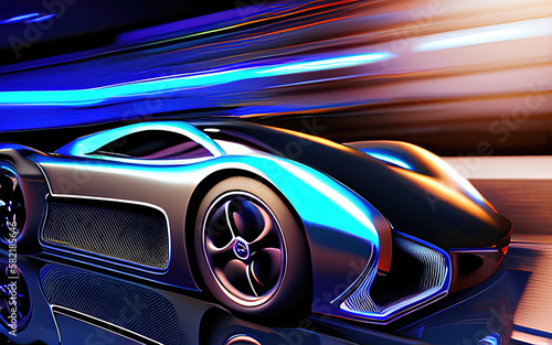 Futuristic car illustration, high speed silver modern sports car design. Generative Ai. © Cobalt