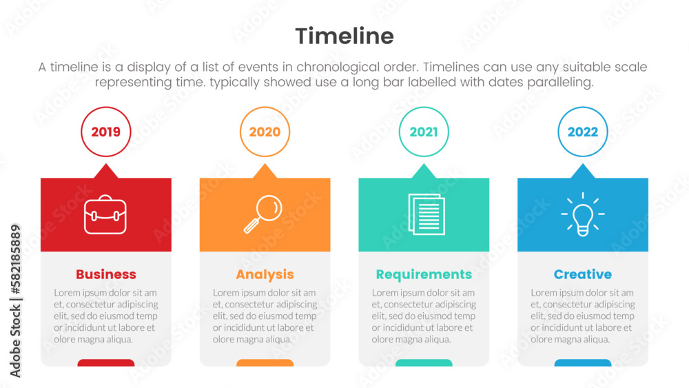 timeline set of point infographic with 4 point stages and box and ...