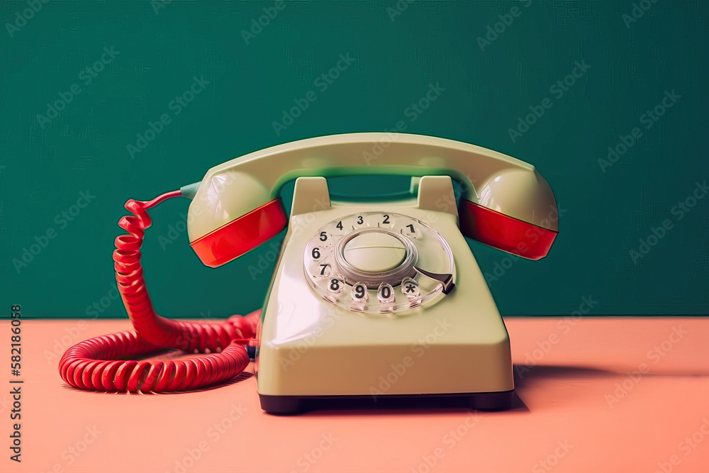 © ADDICTIVE STOCK - Vintage old telephone on green background. Generative AI