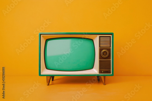 Old television on a yellow background. Generative AI photo