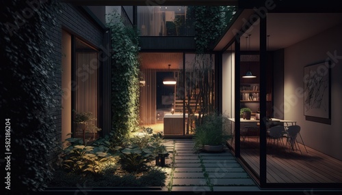 Wallpaper Mural Ultra modern home with luxury patio after the sun went down Torontodigital.ca