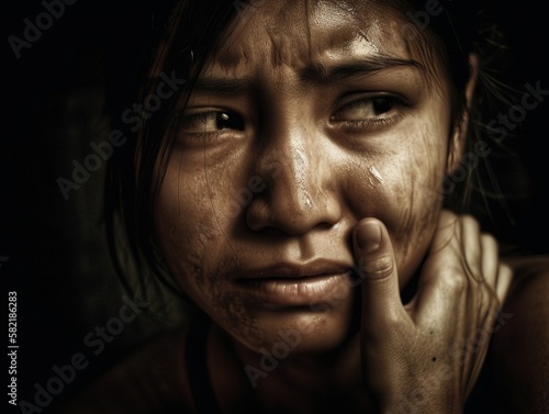 Sad woman feeling negative emotions alone at home Ai generated © Fotostockerspb