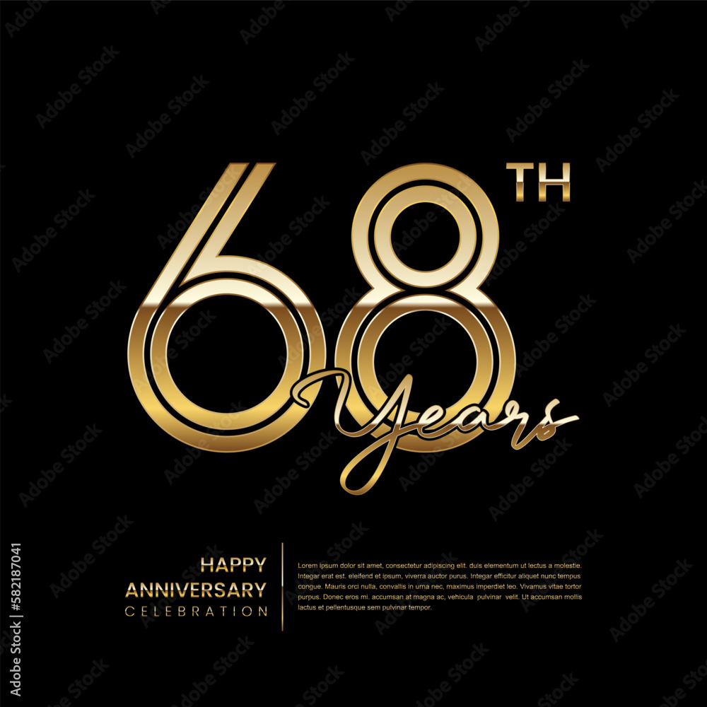 68th anniversary logo with double line style. Gold line art design. Logo Vector Template 68th anniversary logo with double line style. Gold line art design. Logo Vector Template