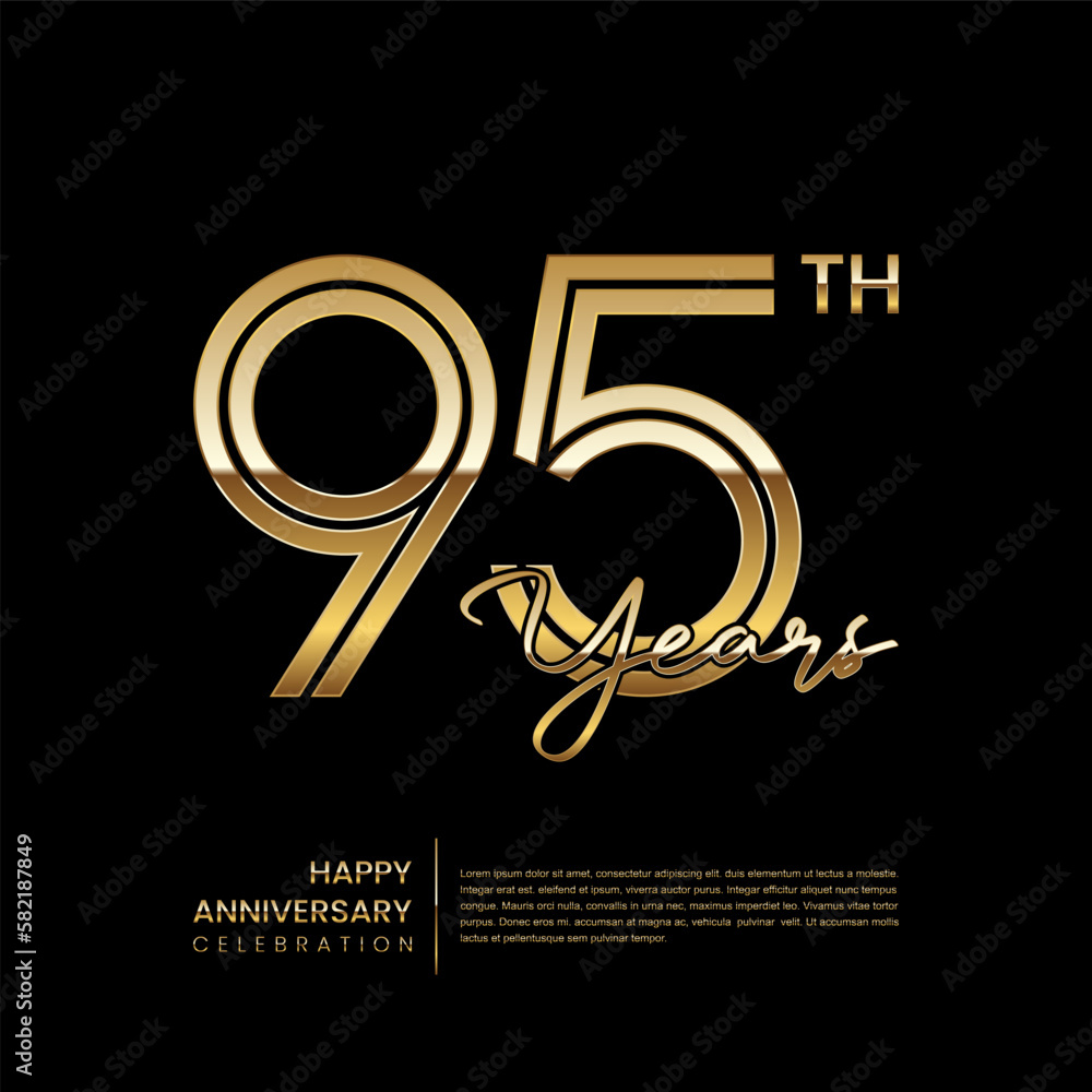 95th anniversary logo with double line style. Gold line art design. Logo Vector Template 95th anniversary logo with double line style. Gold line art design. Logo Vector Template