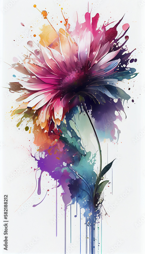 Flowers watercolor illustration isolated on white background, Spring Summer, digital painting Design for fabric, Generative AI Flowers watercolor illustration isolated on white background, Spring Summer, digital painting Design for fabric, Generative AI