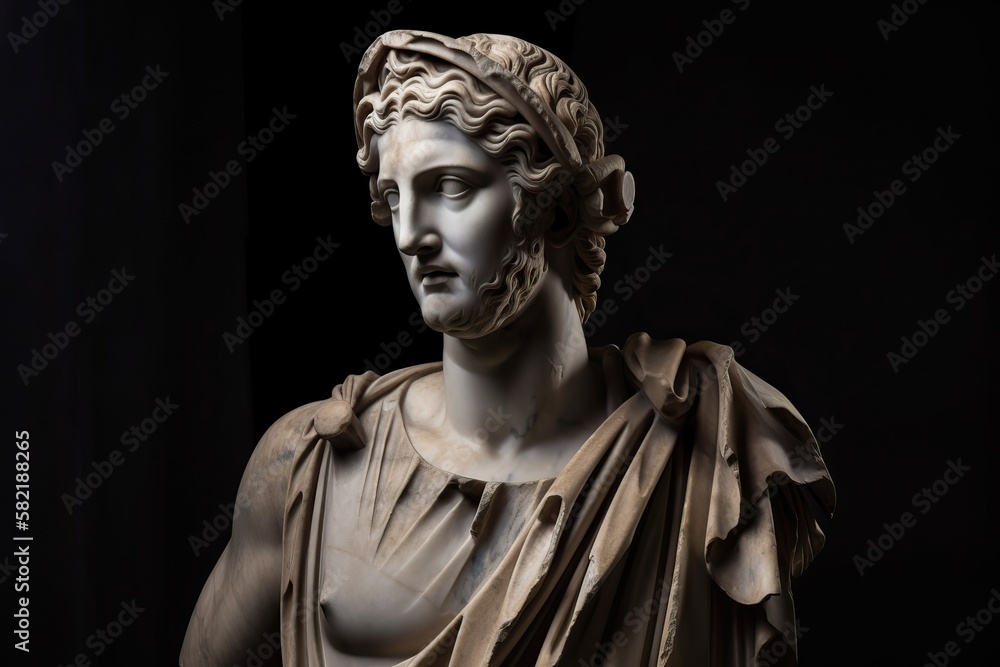 Male classic roman statue in marble, generative ai