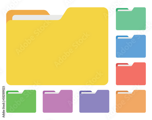 Collection of file folders in different colors. Vector.
