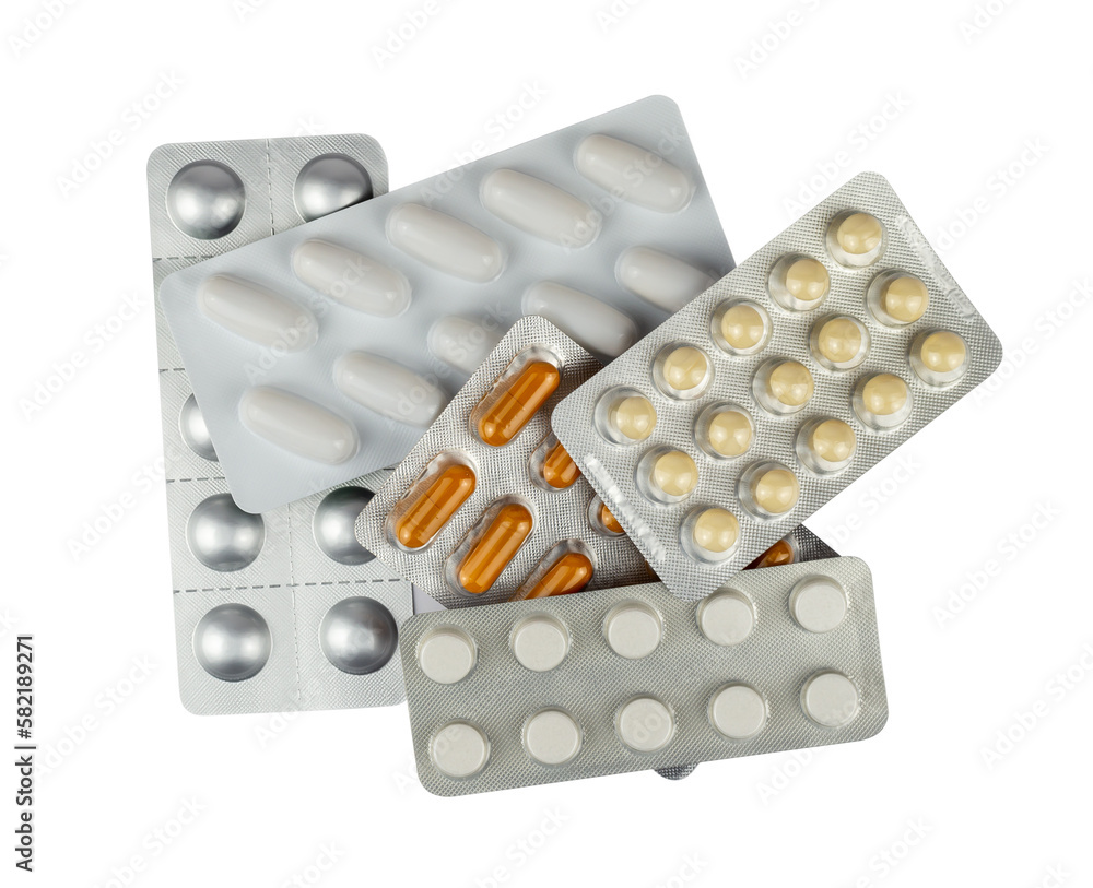 Set of different tablets, pills and capsules on transparent background Set of different tablets, pills and capsules on transparent background