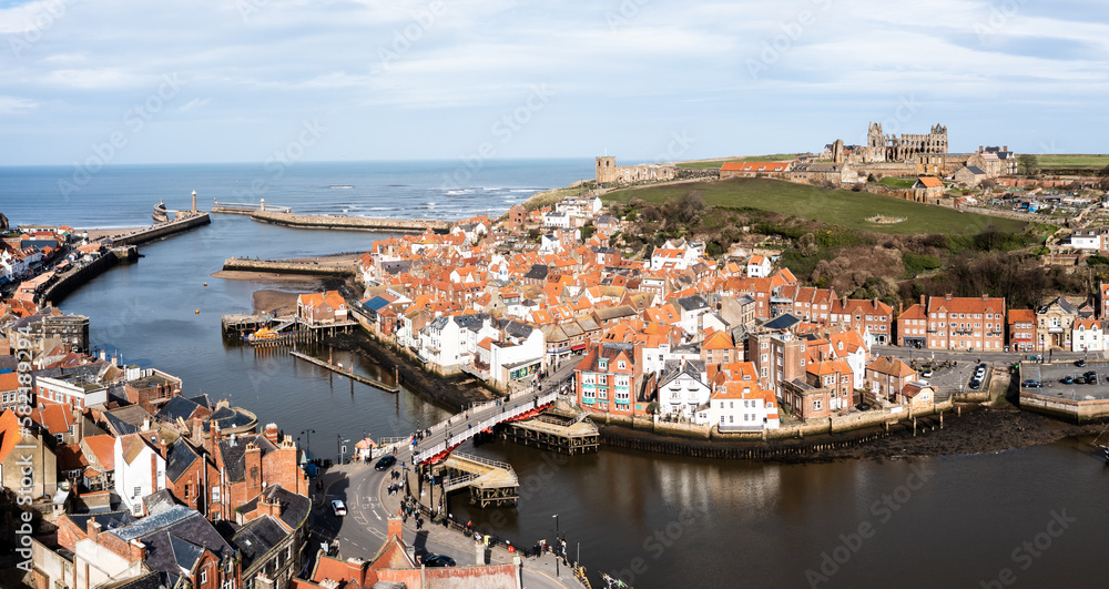 Aerial view of the Yorkshire coastal town of Whitby