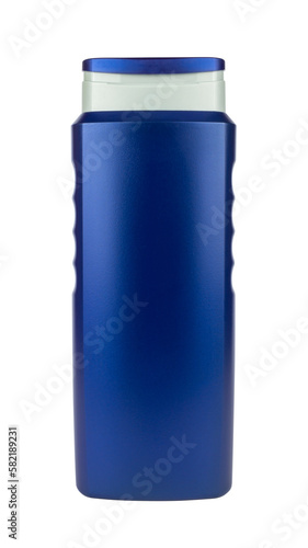 Navy blue plastic container with a silver lid on transparent background