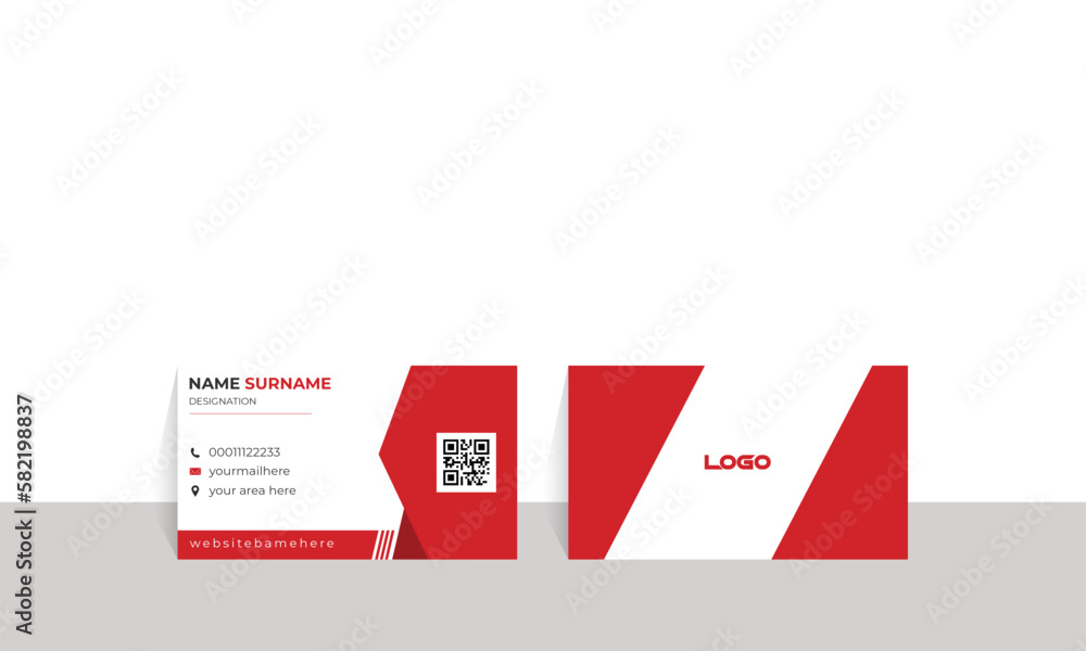 New double sided creative business card. with wonderful colour combination. CMYK print ready visiting card. With QR code. wonderfull backside design. Unique and minimalist. Red colour. vector visiting New double sided creative business card. with wonderful colour combination. CMYK print ready visiting card. With QR code. wonderfull backside design. Unique and minimalist. Red colour. vector visiting