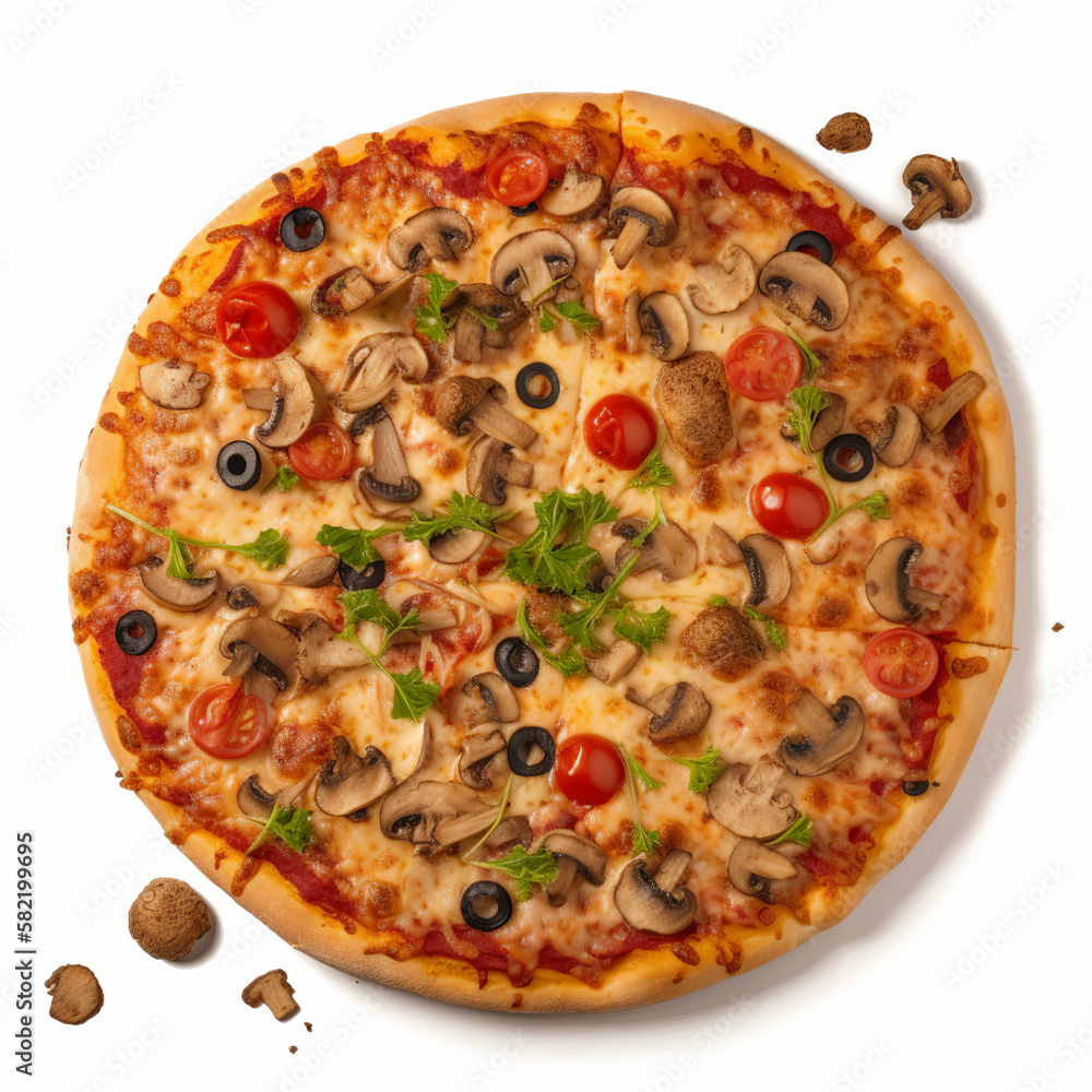 Top Down View Of A Pizza. Isolated On White Background Top Down View Of A Pizza. Isolated On White Background