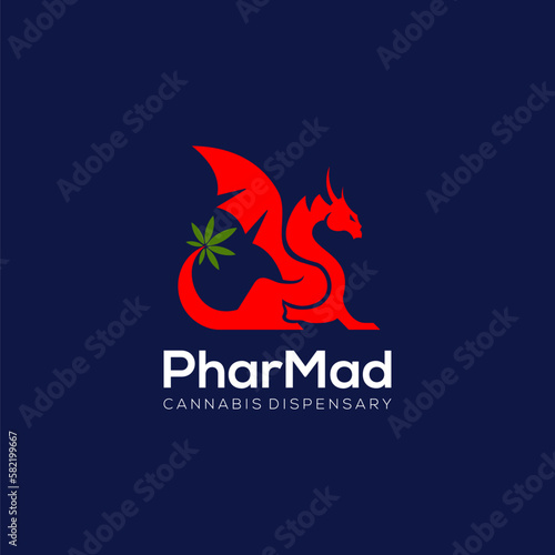 Canabis And Dragon Symbol  Logo Designs Vector