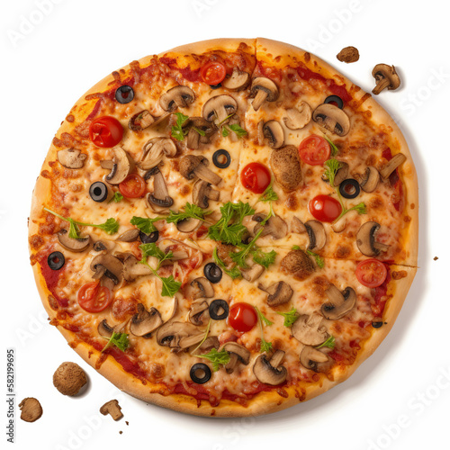 Top Down View Of A Pizza. Isolated On White Background