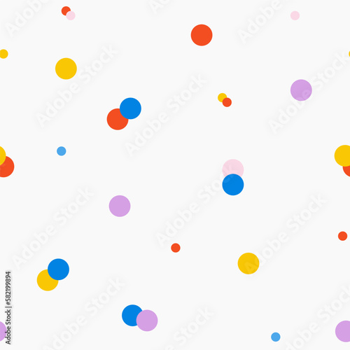 Vector seamless pattern with colorful dots on a white background. Repetitive elements. Childrens illustration for design  textile  wrapping paper. Vector stock illustration.