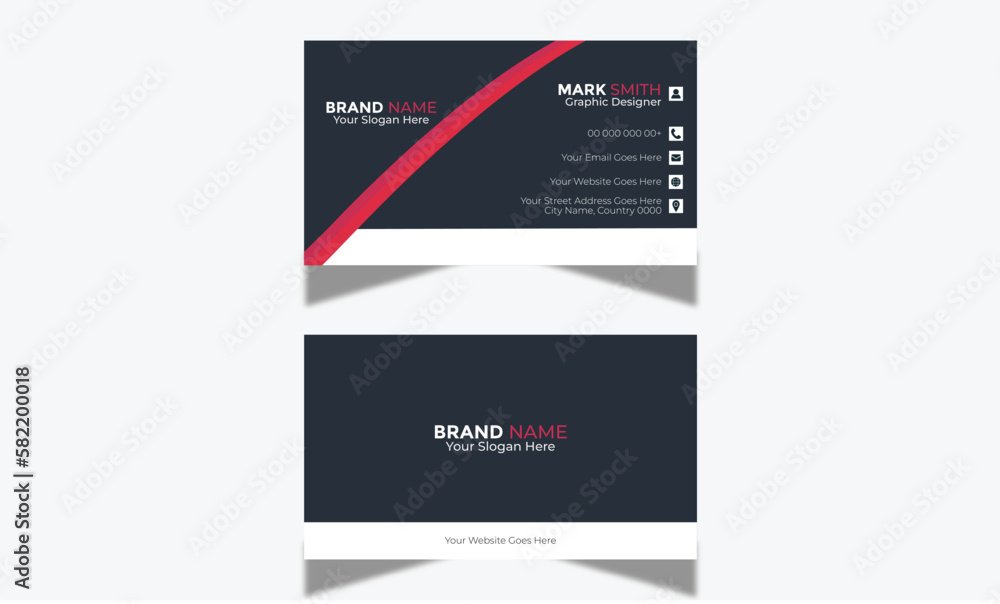  Professional Double-sided Business card design, Modern visiting card template, and Horizontal name card Vector Simple and Clean