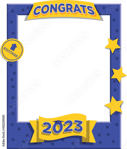 Vector illustration of frame for selfie photos purple color for graduates 2023. Photobooth concept