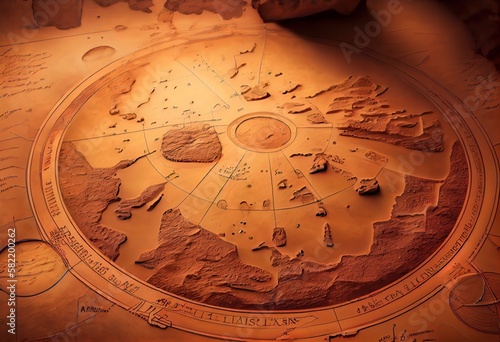 an ancient map of Mars that was found yesterday. The origin is unknown but the cartographer must have been to Mars. There are so many details and a written language that is unknown.