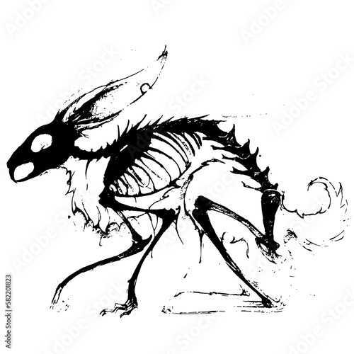Illustration of a Rabbit skeletal system on a white background.