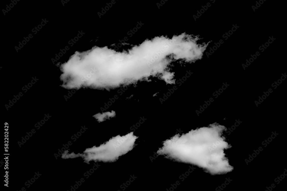 White cloud on a black background. Little clouds. Black and white atmospheric template White cloud on a black background. Little clouds. Black and white atmospheric template