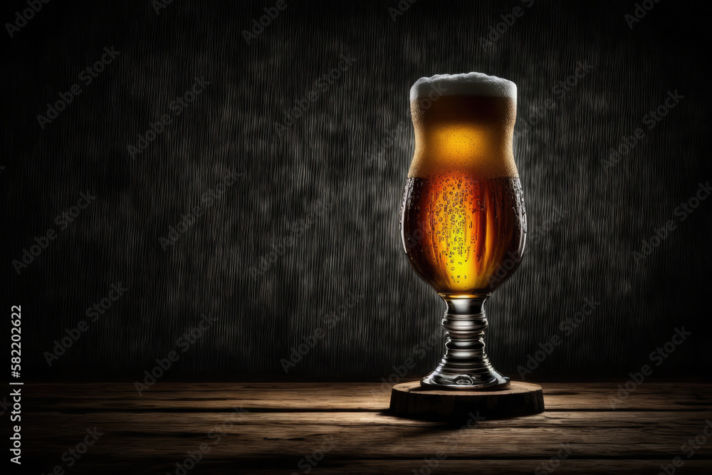 AI generated of draft and craft beer in tall glass by back light at ...