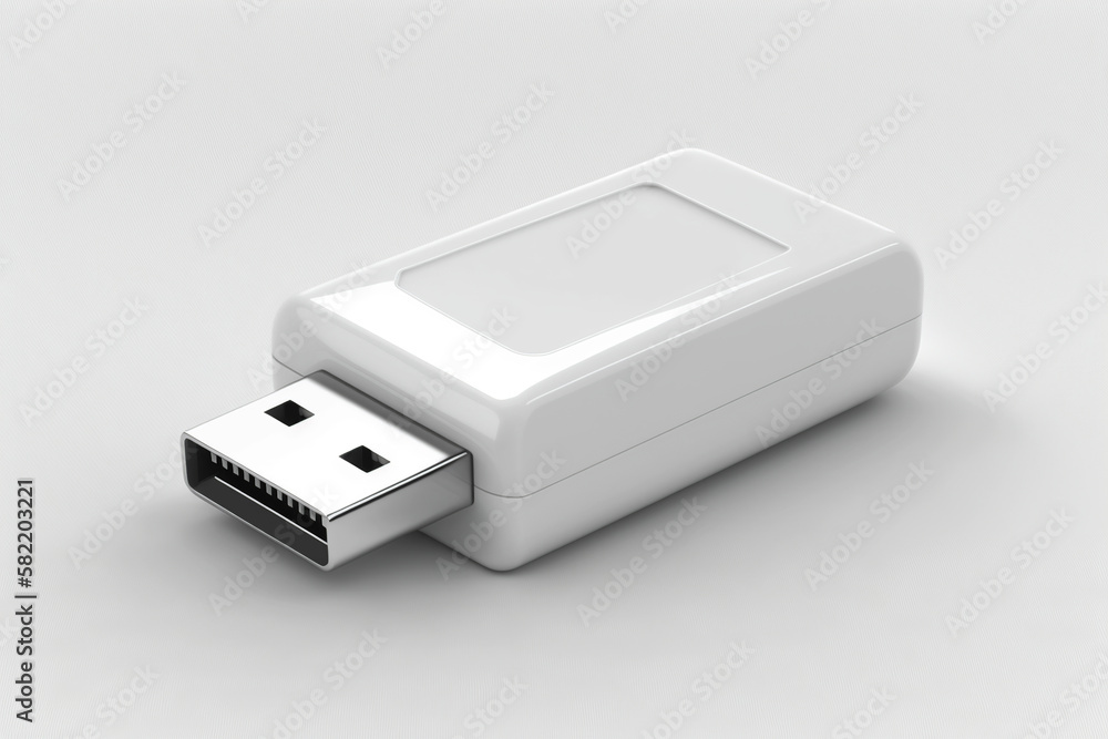 Modern white pendrive in clean background. Generative AI. Modern white pendrive in clean background. Generative AI.
