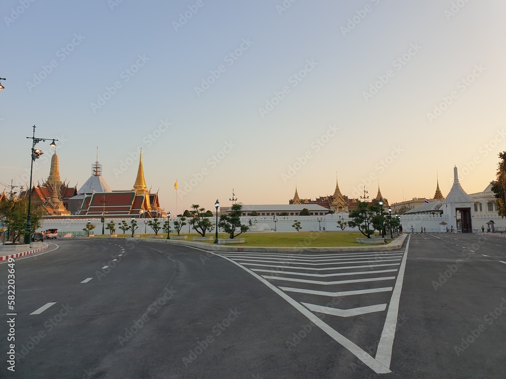 The Grand Palace of Thailand during sunset sky.