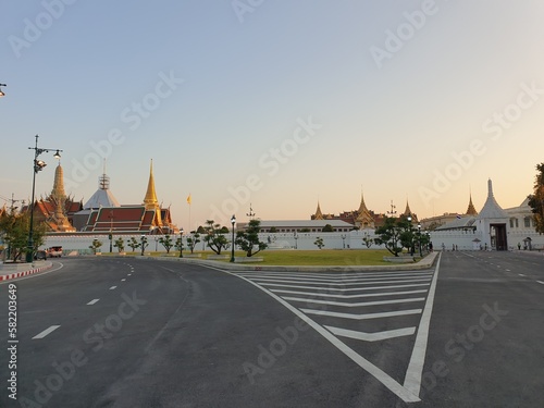 The Grand Palace of Thailand during sunset sky.