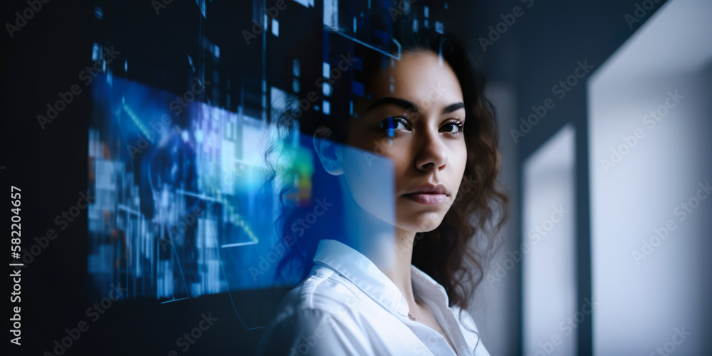 Young person using data analysis with network complex information from visualizing system.smart working.optimization of human,Artificial intelligence automation.business development.Generative ai Young person using data analysis with network complex information from visualizing system.smart working.optimization of human,Artificial intelligence automation.business development.Generative ai