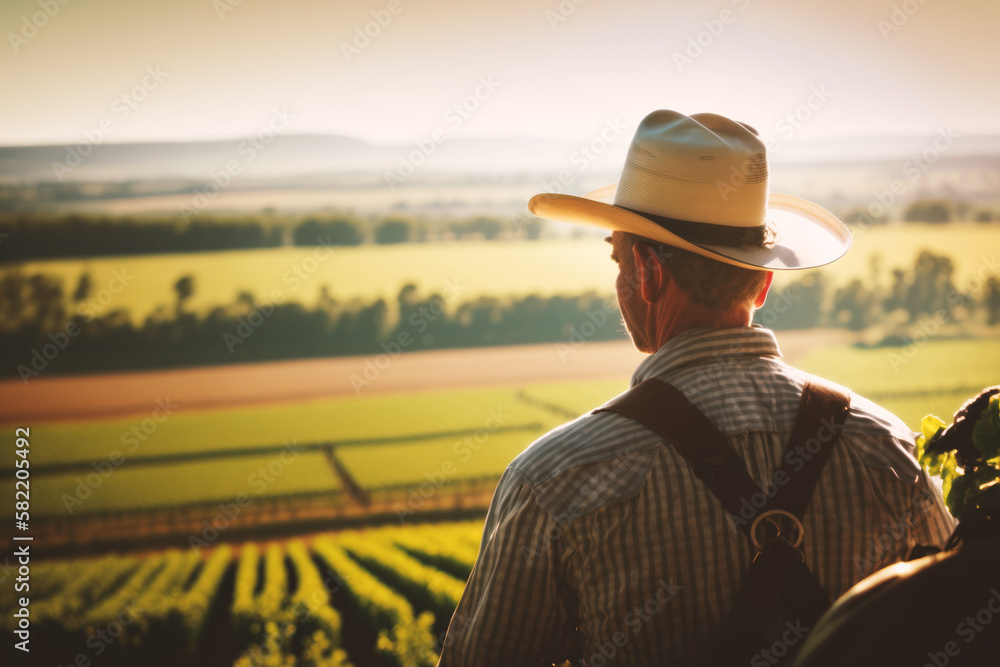 Farmer Overlooking his Harvest in the Fields in Summer. Generative AI
Farmer Overlooking his Harvest in the Fields in Summer. Generative AI
