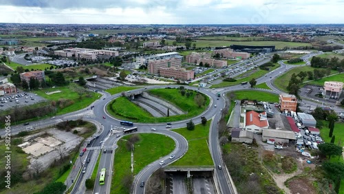 Il quartiere di Tor Vergata a Roma, Italia.
Vista aerea della moderna viabilità e degli edifici universitari. photo