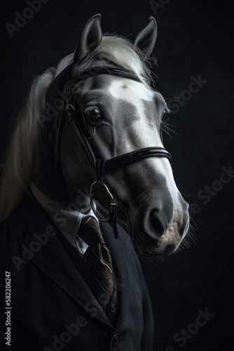 Portrait of a horse wearing glasses dressed in a formal business suit, generative ai © VertigoAI